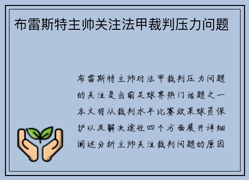布雷斯特主帅关注法甲裁判压力问题