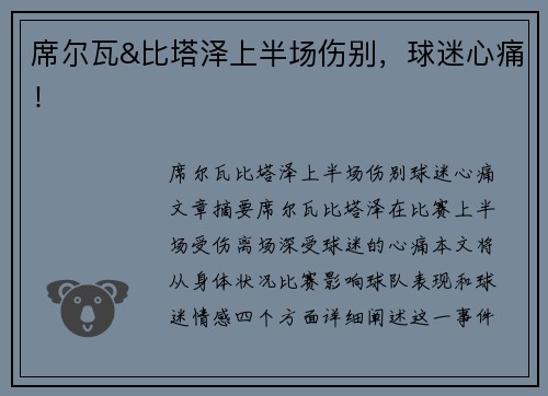 席尔瓦&比塔泽上半场伤别，球迷心痛！